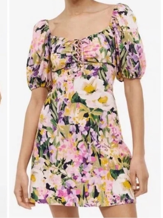 H&M Dresses & Skirts - H&M Floral Puff Sleeve Mini Dress Cottagecore Square Neck XL